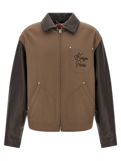 Kenzo Brown Virgin Wool Leather Jacket