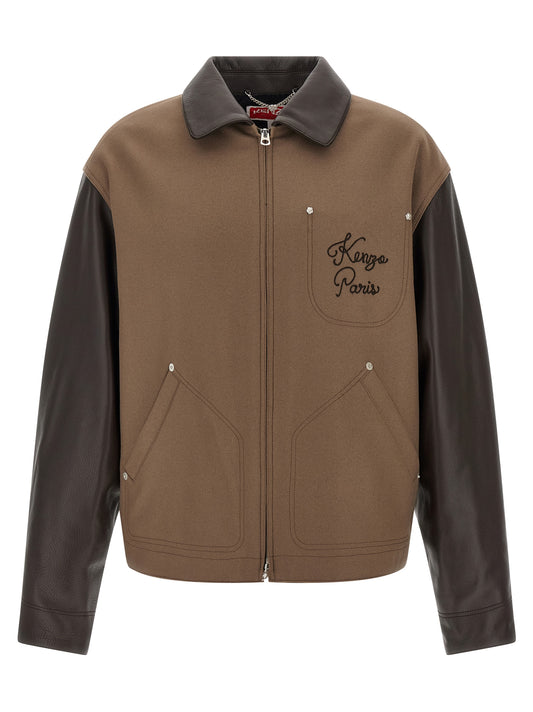 This Jacket by Kenzo for men in polyamide grained leather & virgin wool brown showcases a magnificent silhouette, meticulously crafted with a distinctive and functional pockets & insulated for a magnificent finish.