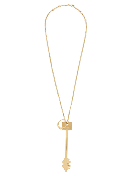 Necklace by Paco Rabanne for women in virgin wool terrycloth gold showcases a dynamic silhouette, artfully highlighting the pendant statement necklace design from the Women's Gold Brass Necklace collection for a dynamic aesthetic.