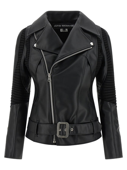 Junya Watanabe Black Artificial Leather Biker Jacket