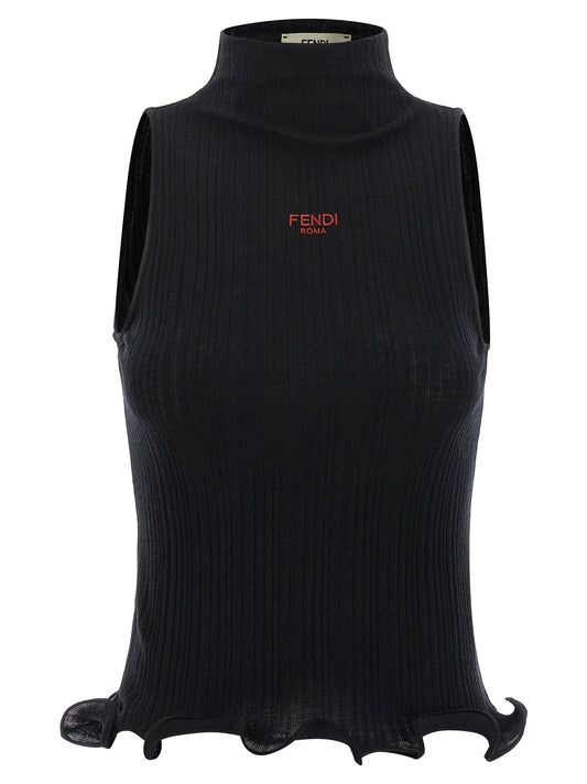Fendi Black Polyester Sleeveles T-Shirt