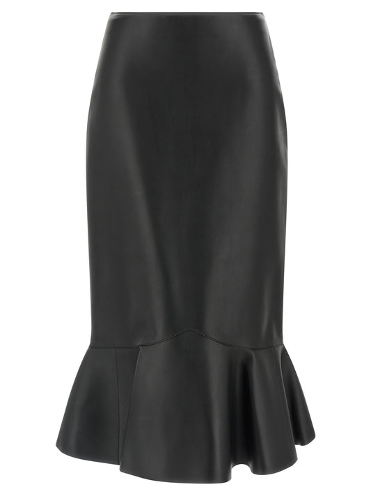 Fendi Black Lamb Leather Midi Skirt