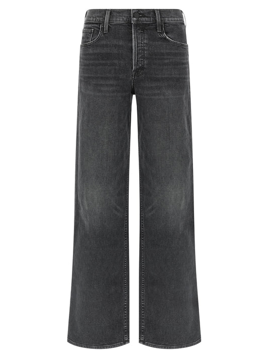 Jeans by Mother Denim for women in stretch denim cotton black presents a refined pantology silhouette, artfully defined by a refined pantology straight-leg & wide, long, and a sophisticated high rise.