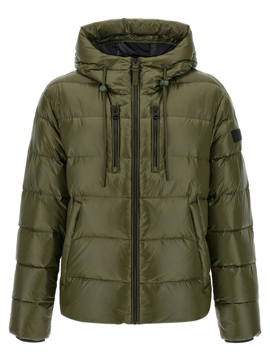 Hooded Windbreaker Jacket by Mackage for men in nylon bicolour & green presents a resilient silhouette, artfully detailed with a sophisticated hooded high-neck neckline and functional windproof, pockets, hooded & insulated for a resilient finish.