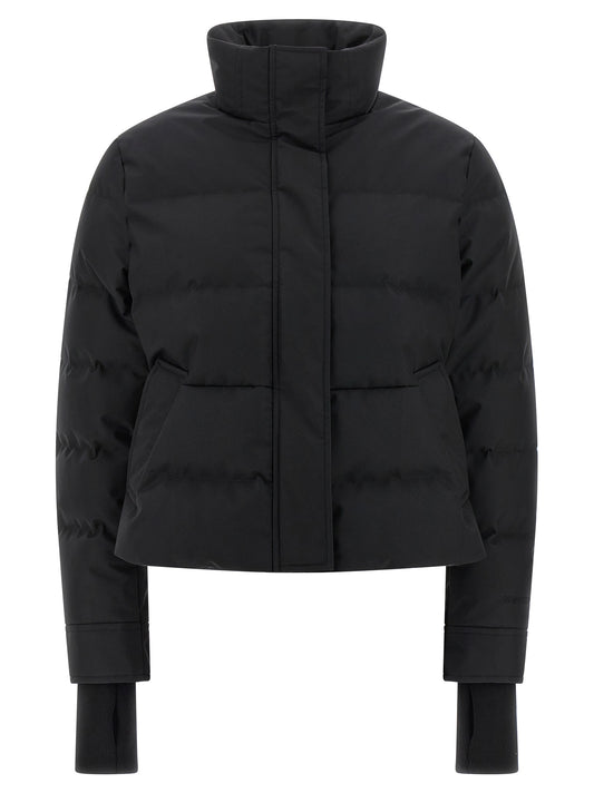 Puffer Jacket by Alexander McQueen for women in polyamide black features a dramatic silhouette, showcasing a sophisticated and distinctive insulated for a dramatic aesthetic.