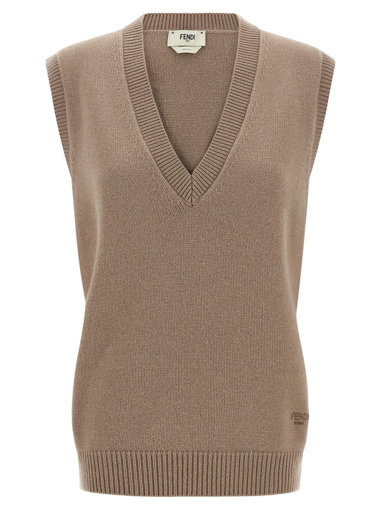 Fendi Beige Cashmere Sleeveless Jacket