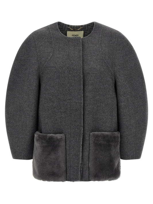 Fendi Gray Virgin Wool Coat