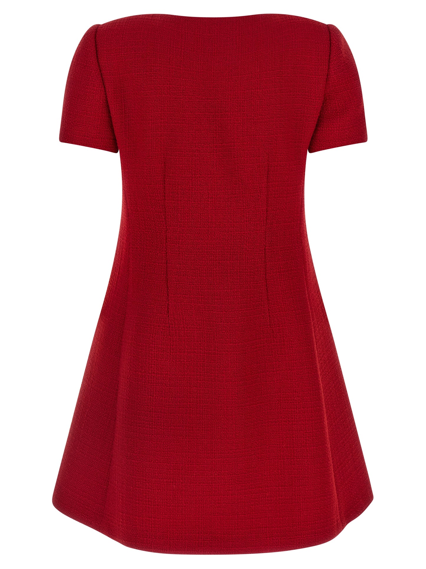Valentino Garavani V Logo Women's Flared Short-Sleeve Round Neck Polyamide & Virgin Wool Short Mini Dress - Multicolor Red Jacquard