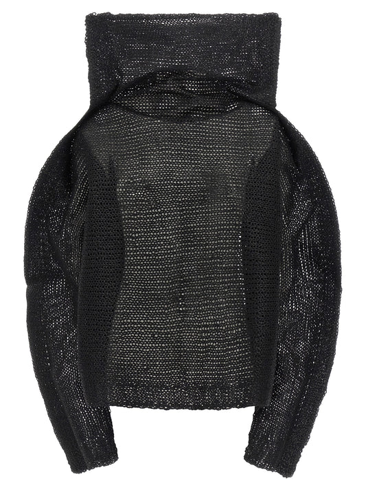 Sweatshirt by Issey Miyake for women in alpaca wool & polyester black showcases a slouchy chic silhouette, artfully detailed with a slouchy chic and long-sleeve for a slouchy chic finish.