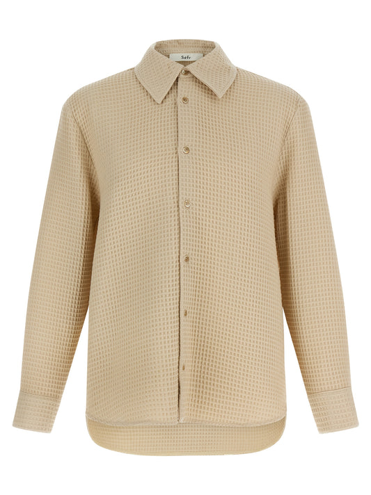 Overshirt by SÉFR for men in cotton beige showcases a sublime silhouette, artfully detailed with a sublime and for a sophisticated, sublime finish.