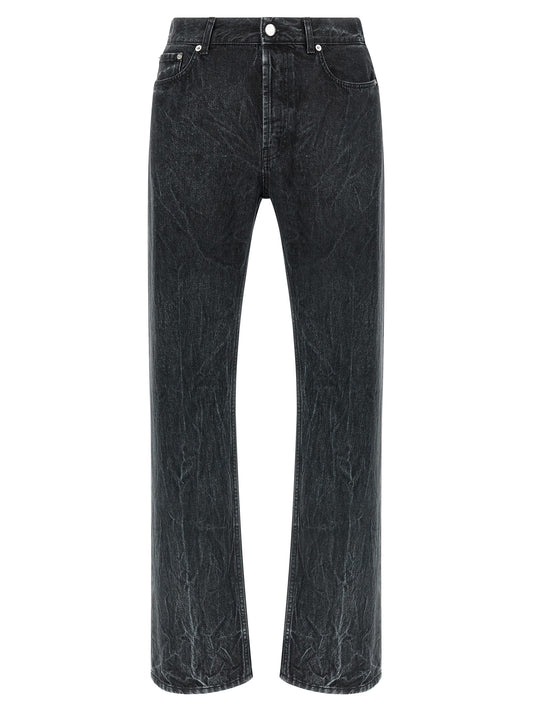 Jeans by SÉFR for men in denim cotton twill black presents a refined pantology silhouette, artfully defined by a refined pantology straight-leg & regular-fit, long, and a sophisticated .