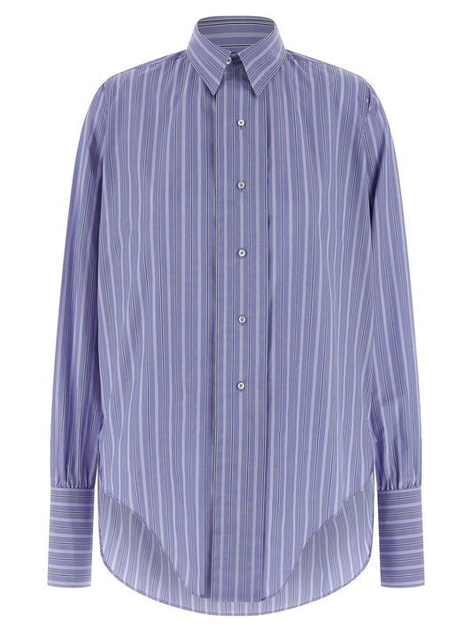 Blouse by Maison Margiela for women in cotton light-blue & striped presents a discerning silhouette, showcasing a sophisticated and long-sleeve for a truly discerning finish.