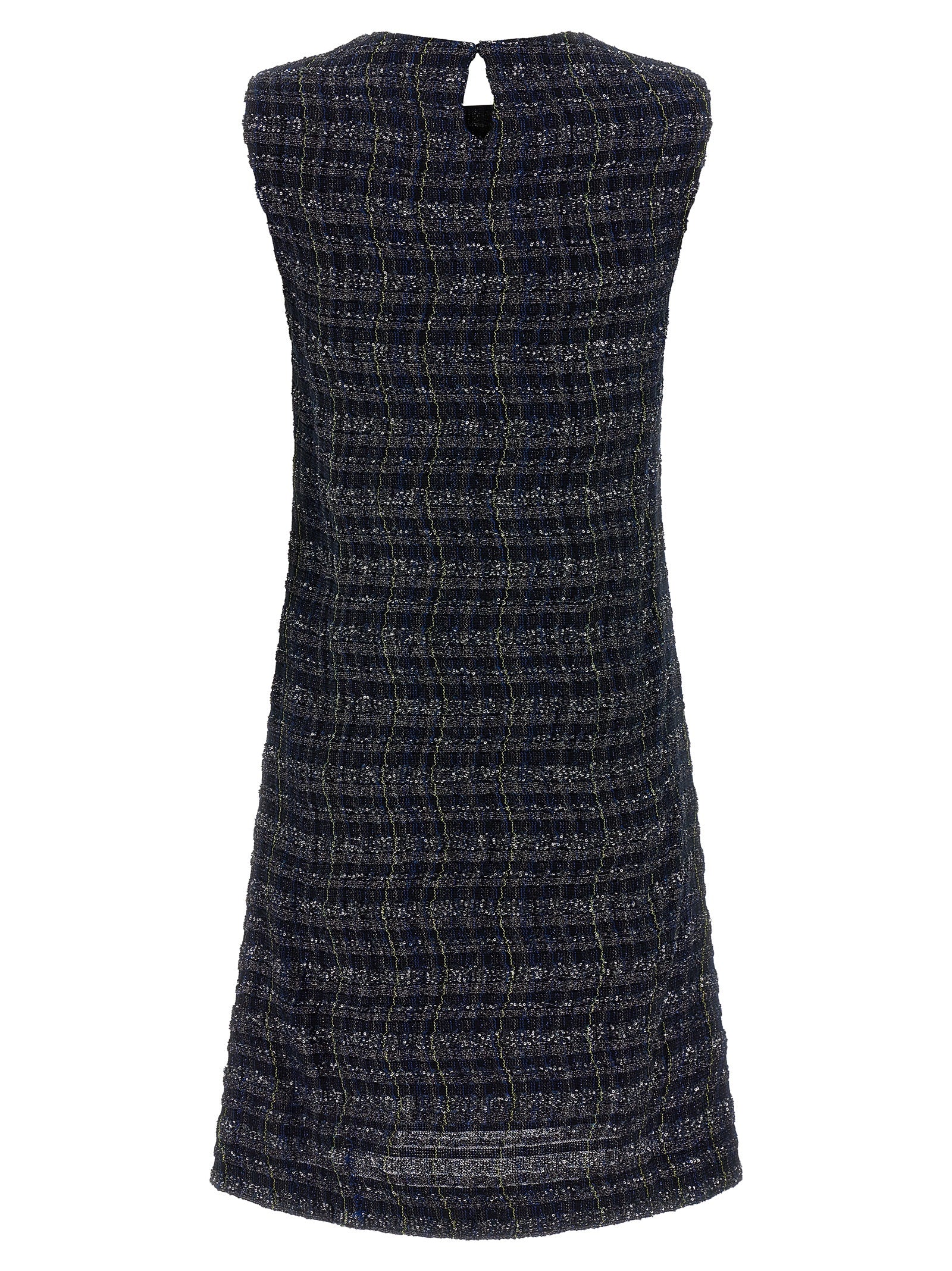 Dress by Missoni for women in poly cotton viscose metallized fiber wool multicolor & patterned features an sultry silhouette defined by a crew neckline and , falling to an sultry short mini for a sultry look.