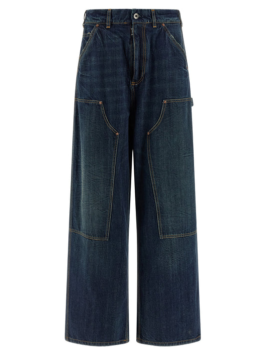 Jeans by Maison Margiela for women in denim cotton blue & signature presents a refined pantology silhouette, artfully defined by a refined pantology relaxed-fit & wide, long, and a sophisticated .