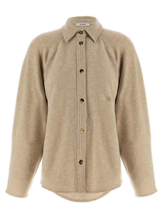 Top by Max Mara for women in cashmere flannel beige features an plush silhouette, artfully detailed with a plush asymmetric neckline and plush for a truly plush look.