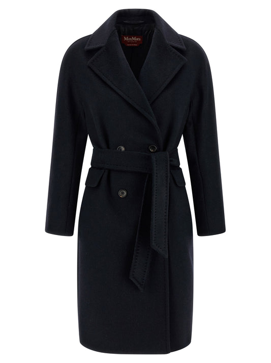 Overcoat by Max Mara for women in viscose cashmere & alpaca wool blue features a contemporary silhouette showcasing a contemporary lapel neckline and refined for a sophisticated finish.