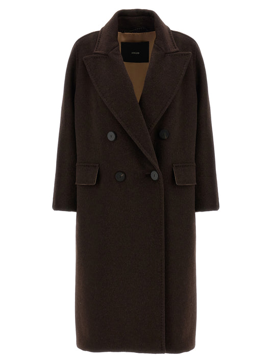 Overcoat by Max Mara for women in cashmere alpaca leather & wool brown showcases a enveloping silhouette, detailed with distinctive and a enveloping .