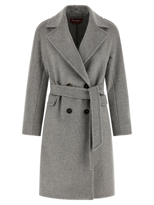 Overcoat by Max Mara for women in viscose cashmere & alpaca wool gray showcases a architectural silhouette, artfully detailed with a distinctive lapel neckline and functional for a architectural finish.