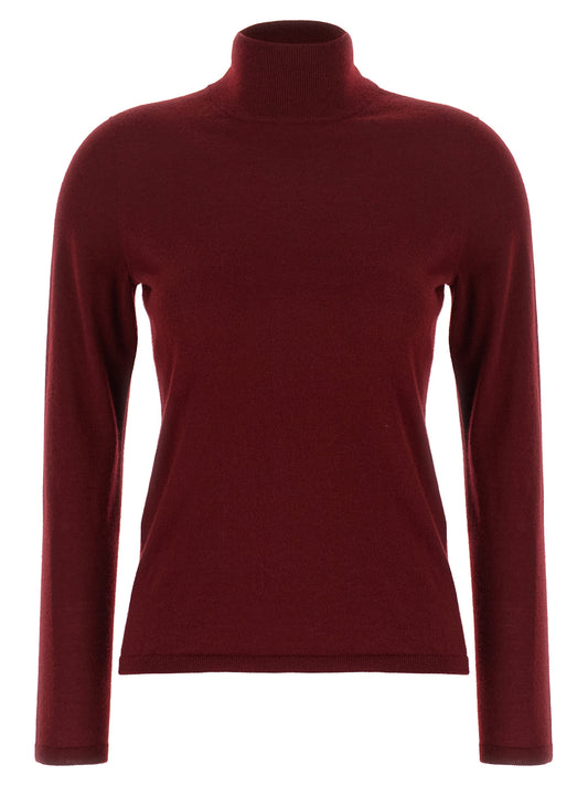 Cardigan by Max Mara for women in cashmere bordeaux features a nuanced silhouette with a refined turtle high-neck neckline and nuanced detailing for a sophisticated look.