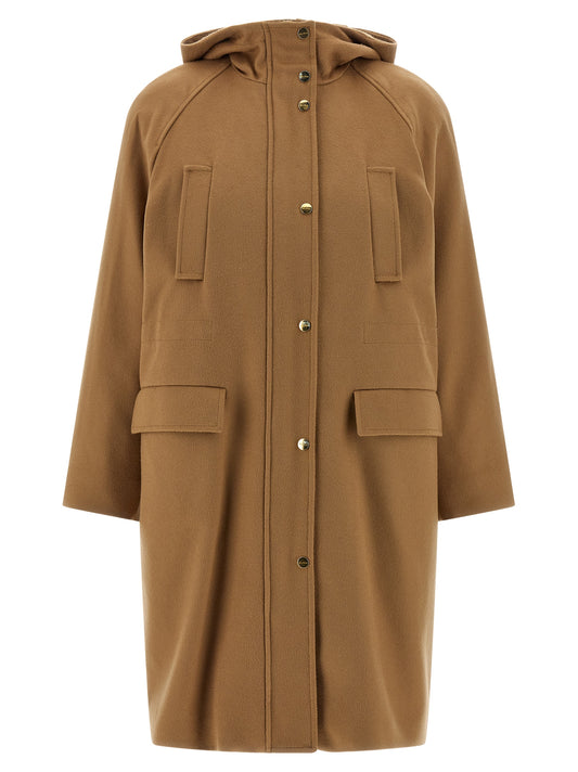 Hooded Parka by Max Mara for women in polyamide & wool beige presents a decadent silhouette, showcasing the decadent wrap hooded high-neck neckline and functional hooded for a premium, weather-ready look.