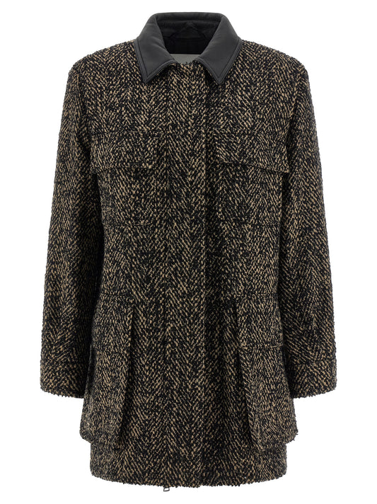 Windbreaker Jacket by Max Mara for women in virgin wool tweed & polyamide multicolor features an magnificent silhouette, showcasing the sophisticated shirt-collar neckline and functional windproof for a premium, magnificent look.