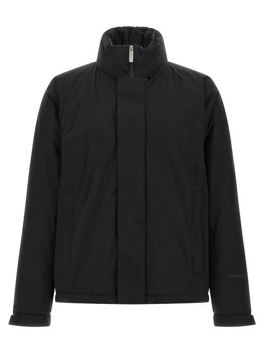 Hooded Windbreaker Jacket by LAMINAR for men in polyamide black features an stylish silhouette, showcasing a sophisticated hooded neckline and performance-driven hooded, insulated & windproof for a premium, stylish look.