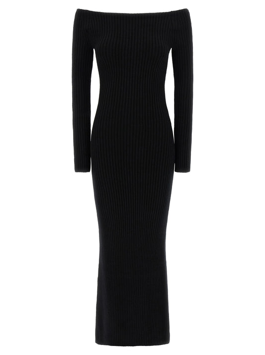 Dress by Max Mara for women in cashmere wool & nylon black showcases a striking silhouette, elegantly detailed with a long-sleeve, refined , and a striking long for a striking finish.