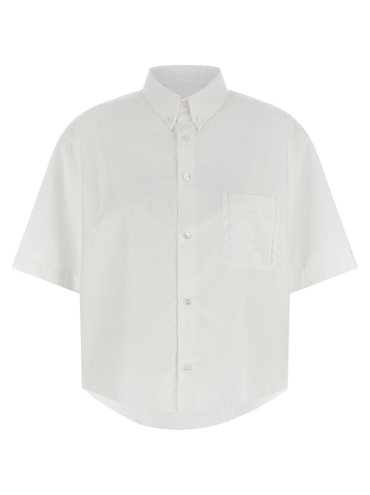 Blouse by Maison Margiela for women in cotton white, featuring a nuanced short-sleeve and nuanced asymmetric neckline for a sophisticated finish.