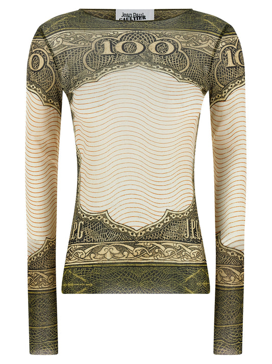 T-Shirt by Jean Paul Gaultier for women in polyamide green, multicolor, transparent & print features an edgy silhouette, meticulously detailed with a sophisticated long-sleeve and crew neckline for a truly edgy finish.