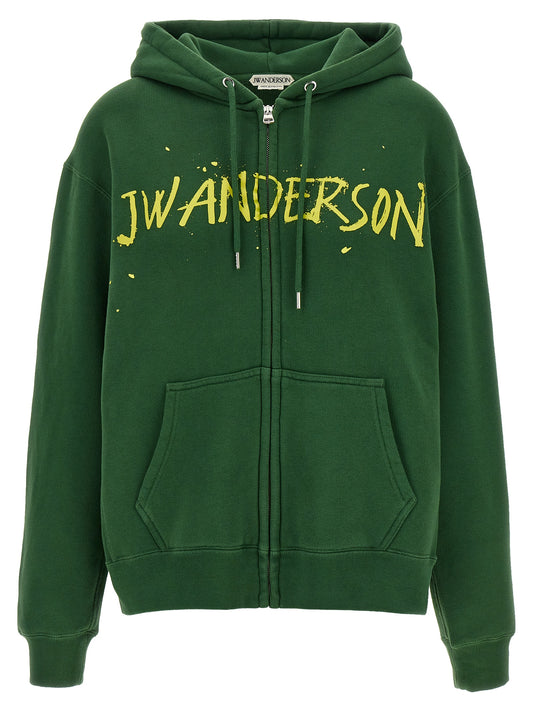 Sweatshirt Hoodie by J.W.Anderson for women in cotton bicolour, green & print features an dramatic silhouette, showcasing a sophisticated hooded neckline and dramatic for a refined, modern aesthetic.