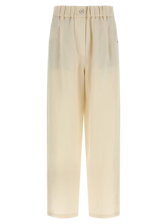 Brunello Cucinelli White Viscose Casual Pants