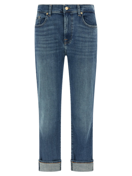 7 For All Mankind Blue Cotton Relaxed Fit Jeans