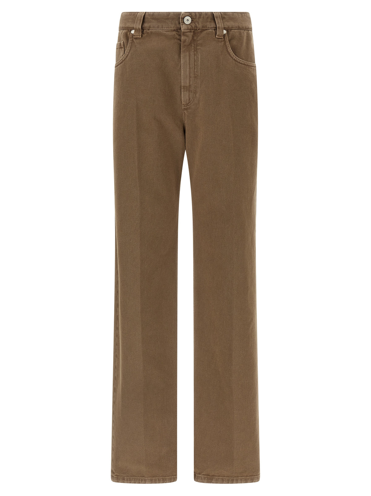 Jeans by Brunello Cucinelli for women in denim cotton beige presents a tailored silhouette, showcasing a tailored straight-leg and long cut with a refined for a truly tailored aesthetic.