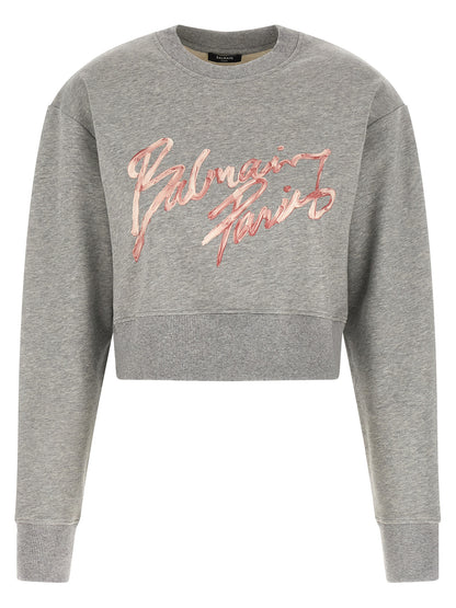 Balmain Gray Cotton Sweatshirt