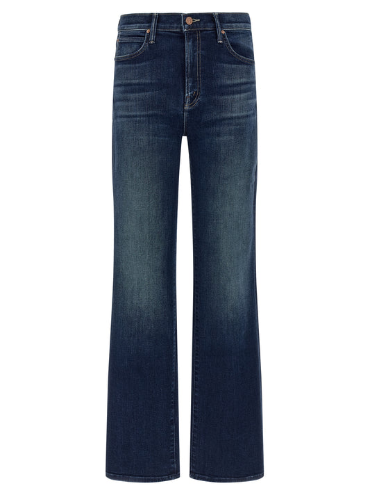 Jeans by Mother Denim for women in stretch denim cotton blue presents a refined pantology silhouette, artfully defined by a refined pantology straight-leg, long, and a sophisticated .