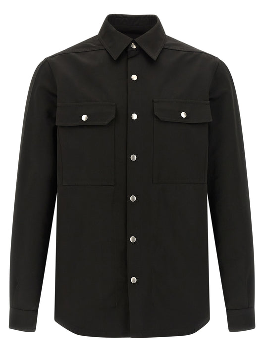 Shirt by Rick Owens for men in cotton polyester satin black features an polished silhouette, showcasing a sophisticated and detail for a truly polished finish.