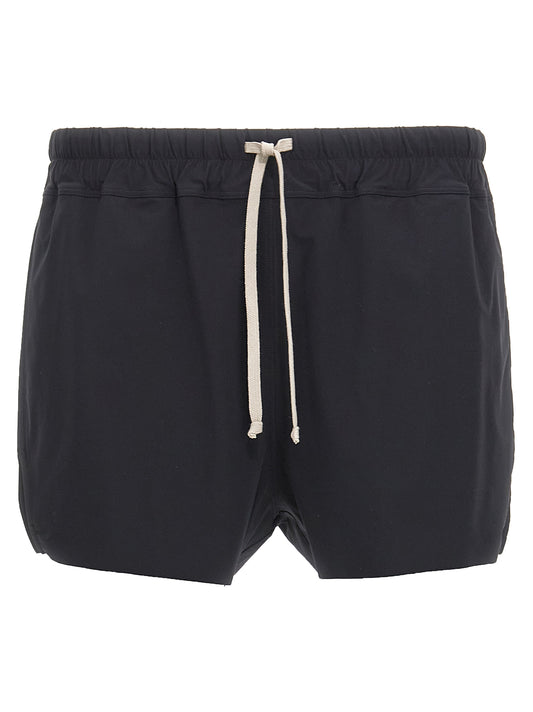 Swim Shorts from Rick Owens for men in nylon black features an sleek silhouette, showcasing the distinct style of the Men's Nylon Swim Shorts collection.