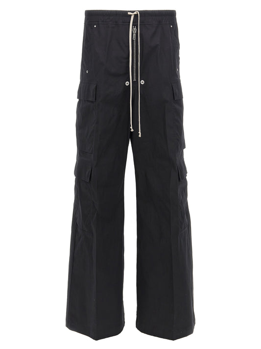 Cargo Pants by Rick Owens for men in stretch cotton black features a sartorial silhouette, showcasing a sophisticated wide with a refined long and elegant .