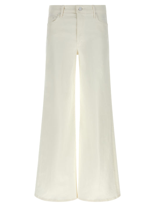 Jeans by Mother Denim for women in stretch denim cotton polyester white features an sartorial flared & wide and long with a cut for a sartorial finish.