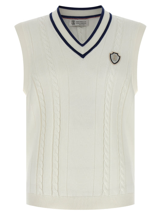 Brunello Cucinelli White Cotton Sleeveles Sweater