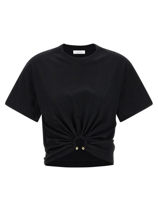 T-Shirt by Paco Rabanne for women in cotton black features a plush silhouette, showcasing a sophisticated crew neckline and short-sleeve for a truly plush finish.