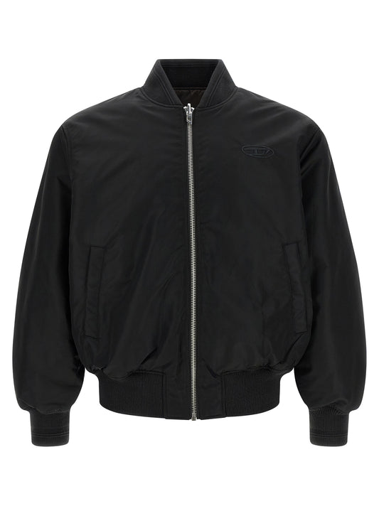 Bomber Jacket by Diesel for men in nylon satin black showcases a bohemian silhouette, artfully detailed with a bohemian and signature pockets & insulated for a truly bohemian finish.