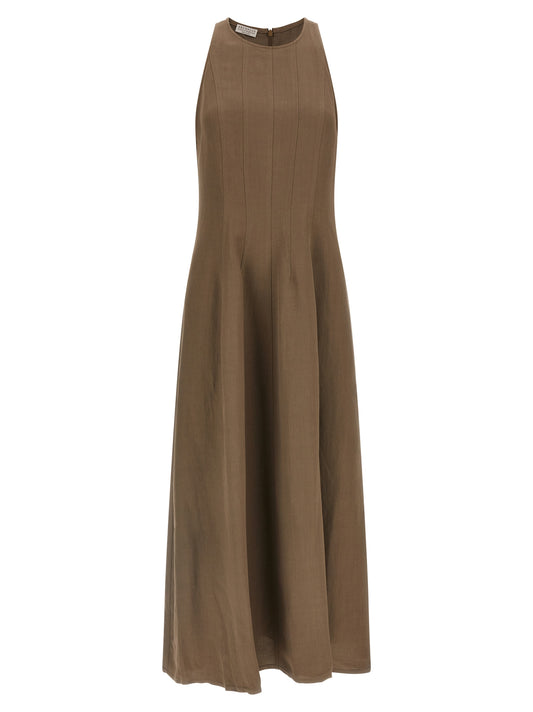 Brunello Cucinelli Brown Viscose Midi Dress