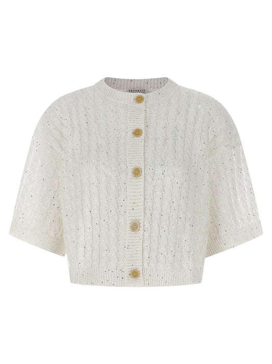 Brunello Cucinelli White Linen Cardigan