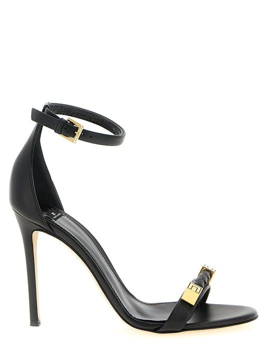 Elisabetta Franchi Black Leather Stiletto Heel Sandals