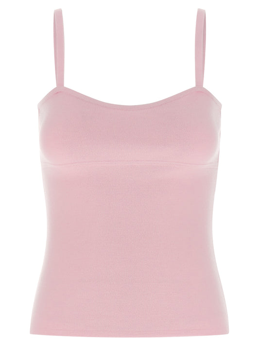 T-Shirt by Max Mara for women in virgin wool & polyamide multicolor & pink showcases a chic silhouette, artfully detailed with a chic sweetheart neckline and sleeveless for a chic finish.