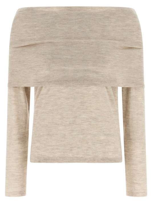 Cardigan by Max Mara for women in cashmere beige showcases a captivating silhouette, artfully detailed with a captivating and boat neckline for a truly sophisticated captivating look.