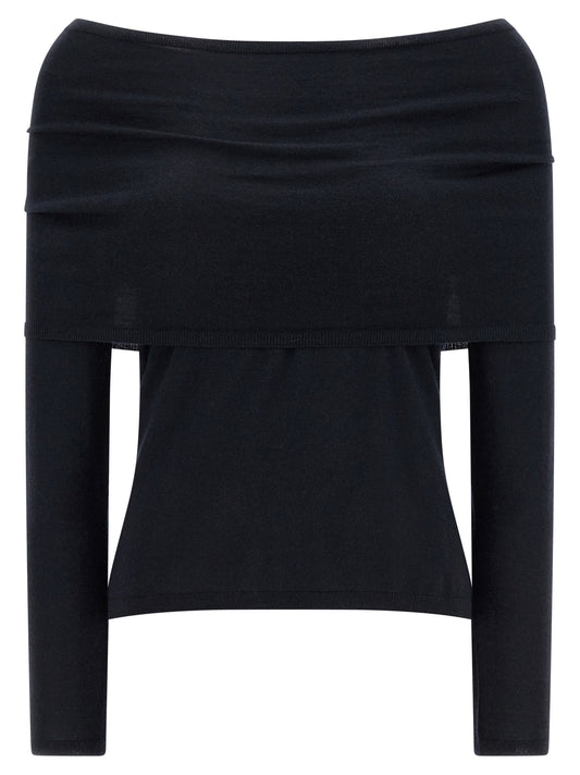 Cardigan by Max Mara for women in cashmere blue features a dramatic silhouette, showcasing a sophisticated boat neckline and dramatic detail for a timeless, premium look.