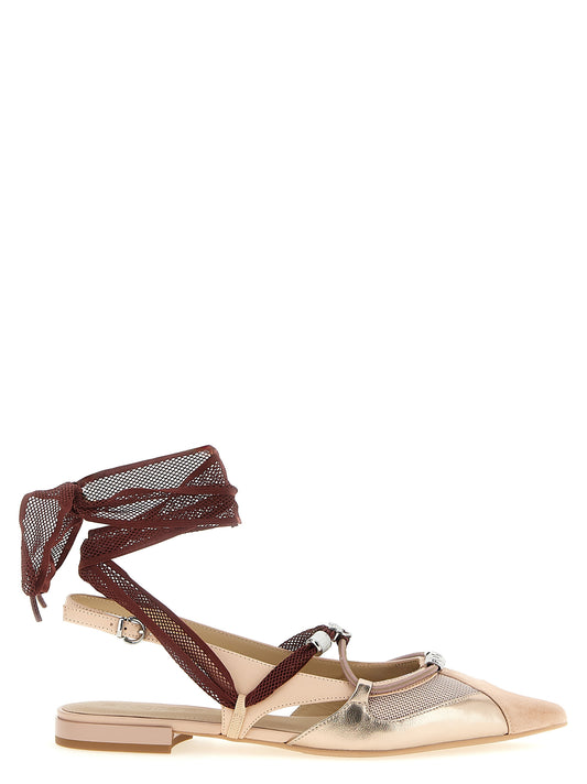 Ballet Slingback Flat Shoes by PINKO for women in polyester leather multicolor, pink & patterned features an captivating silhouette, showcasing the captivating style of the Women's Polyester Leather Ballet Slingback Flat Shoes with its distinct and refined pointed toe style.