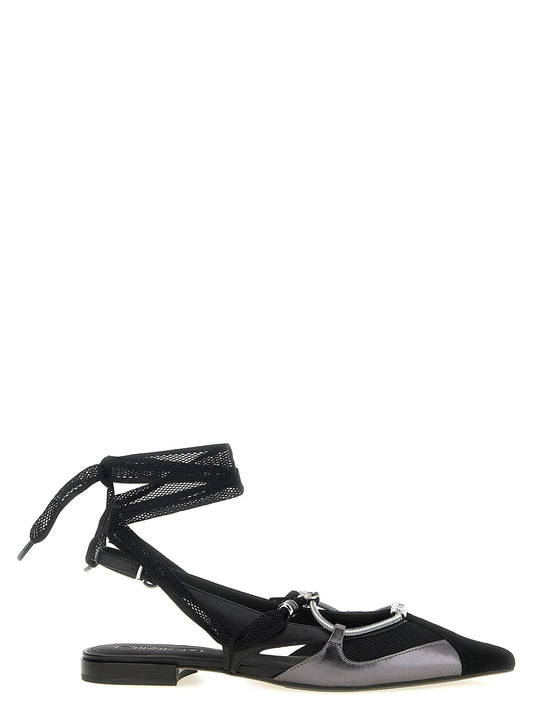 Ballet Slingback Flat Shoes by PINKO for women in polyester leather black & patterned showcases a enchanting silhouette as part of the Aren Women's Polyester Leather Ballet Slingback Flat Shoes collection, defined by a enchanting pointed toe style and for a enchanting look.